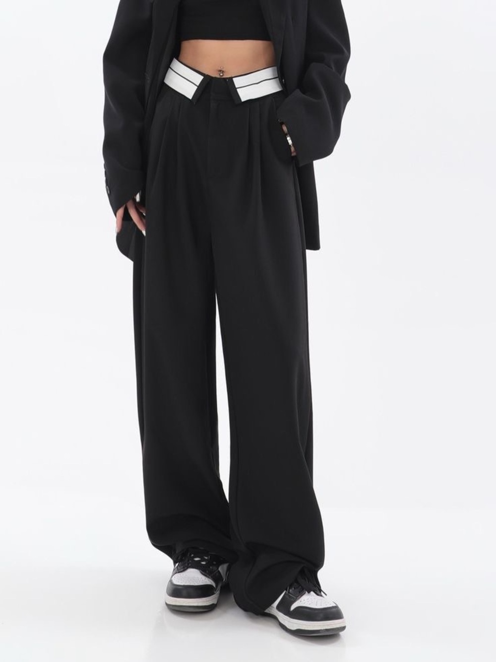 Boohoo Black Wide-Leg High-Rise Trousers